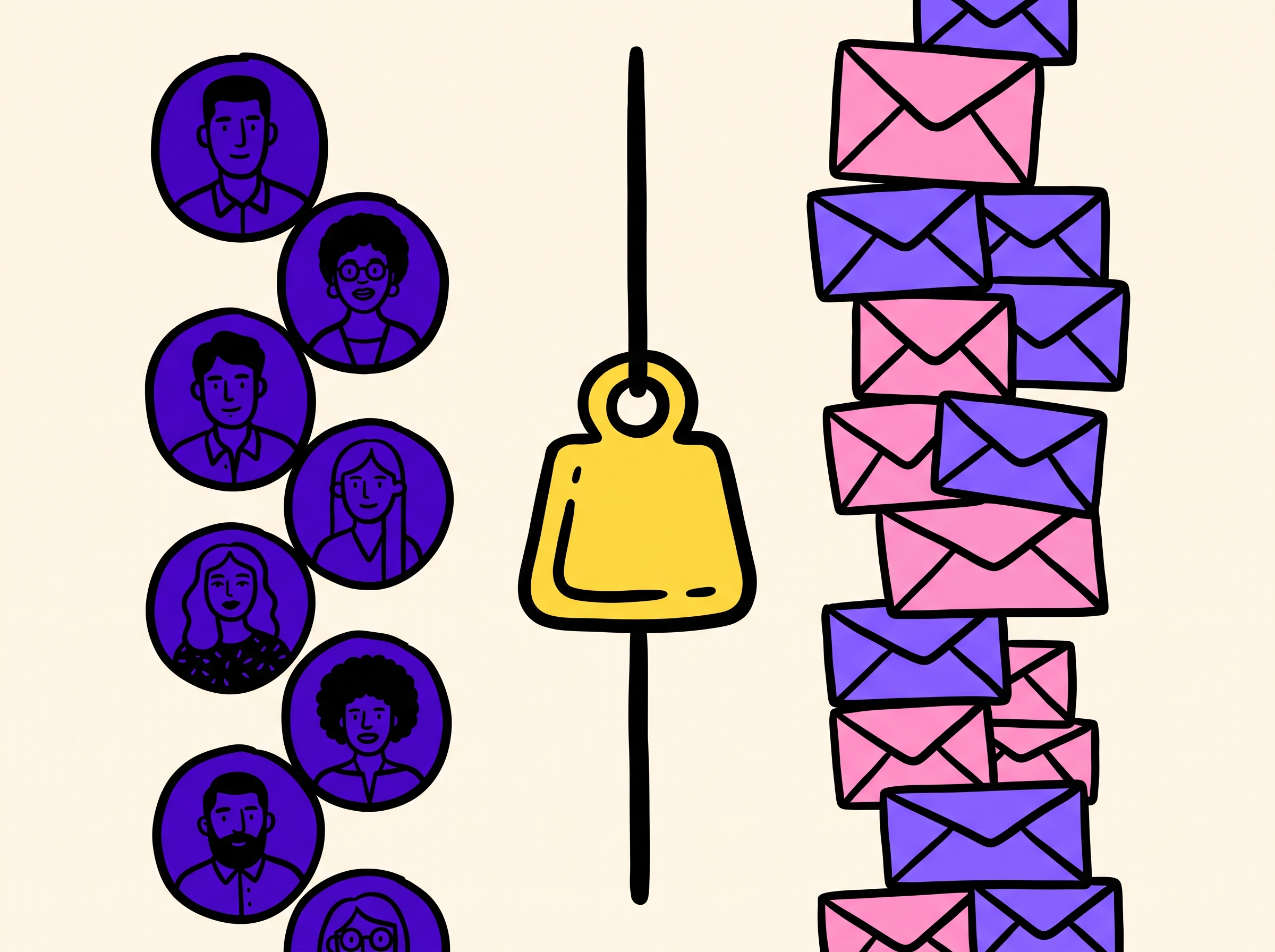 Illustration comparing unique contacts to a larger stack of email sends