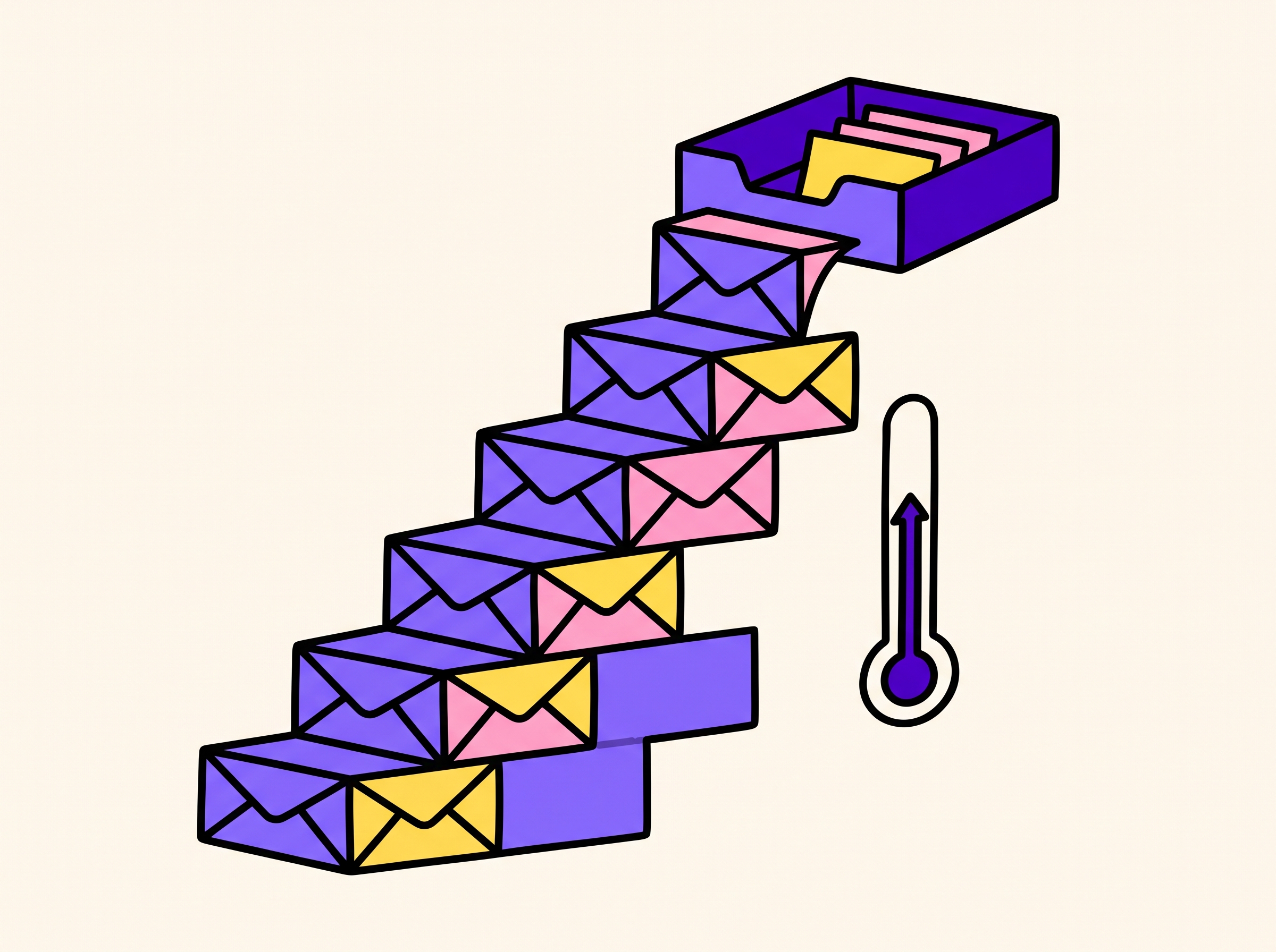 Illustration of a gradual email volume ramp toward the primary inbox