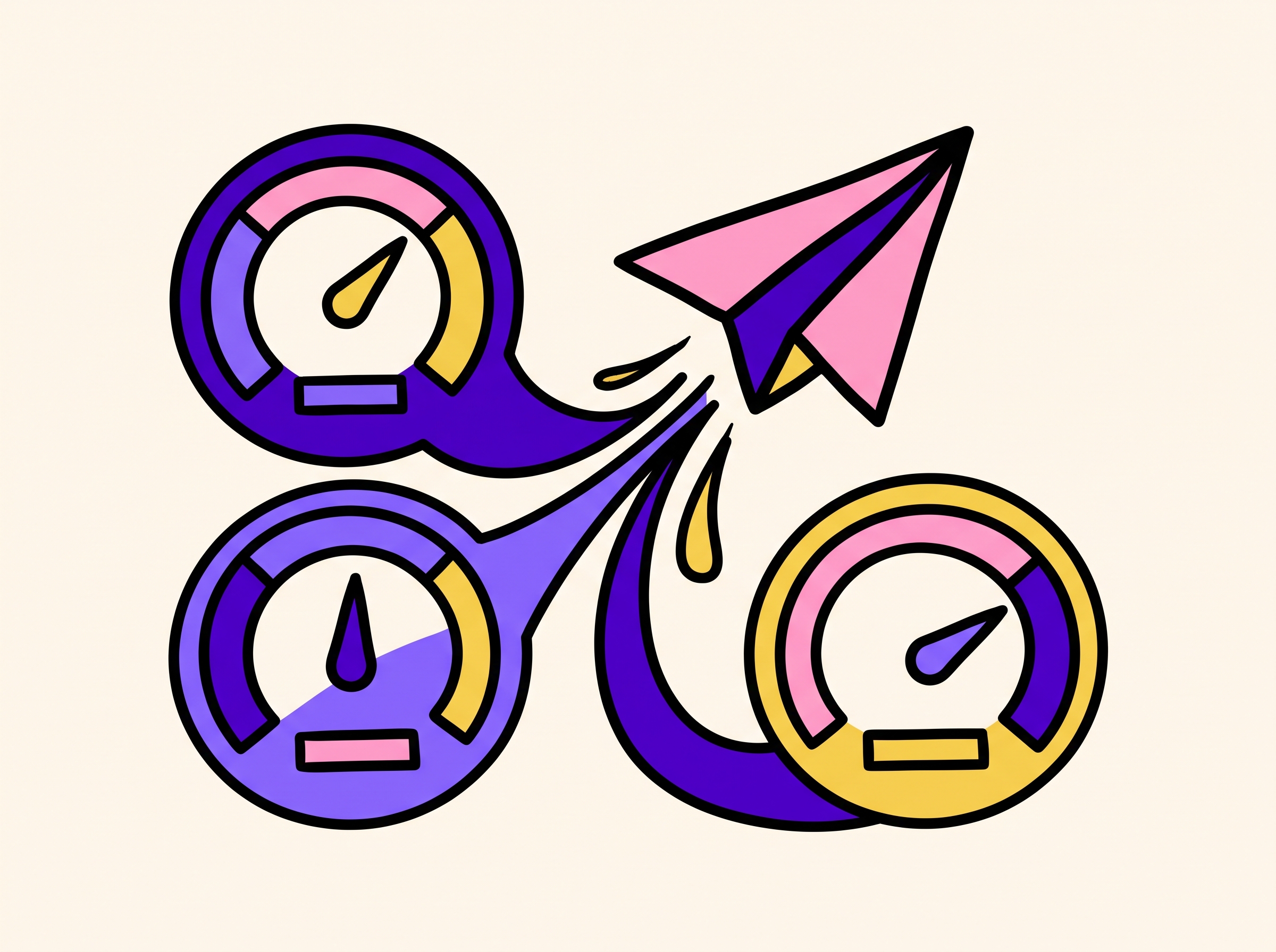 Illustration of reputation gauges for bounce rate, complaints, and inbox placement controlling send volume