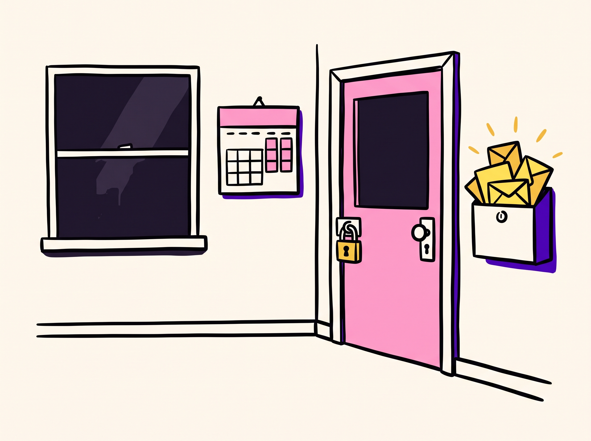 Closed office over a weekend, mailbox stuffed with unopened gold envelopes