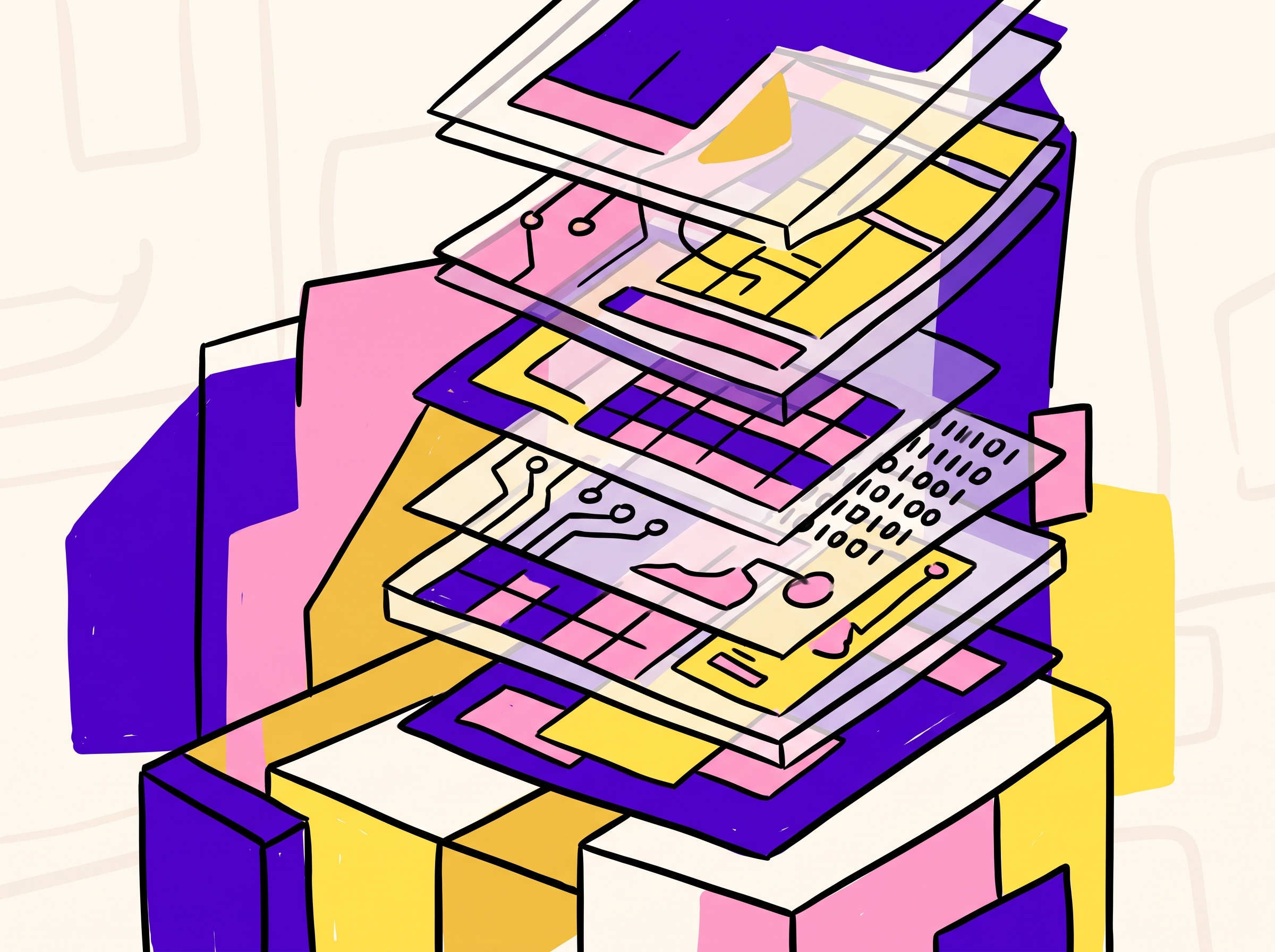 Abstract layers showing sequencer, domains, data, and operator time costs